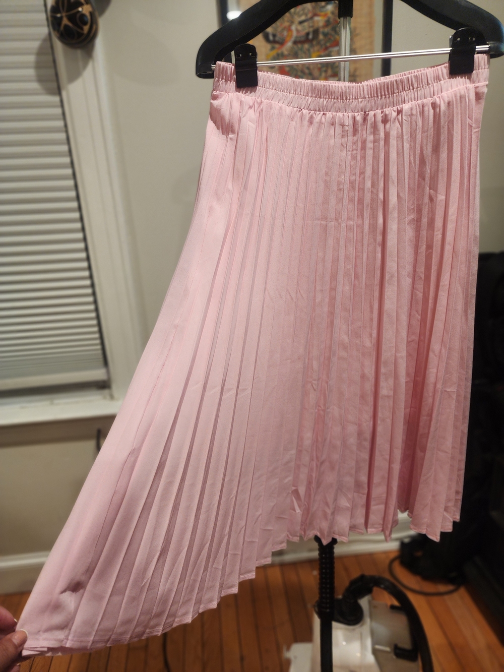 Asymmetrical Pleated Skirt in Soft Pink - Women's Elastic Waist